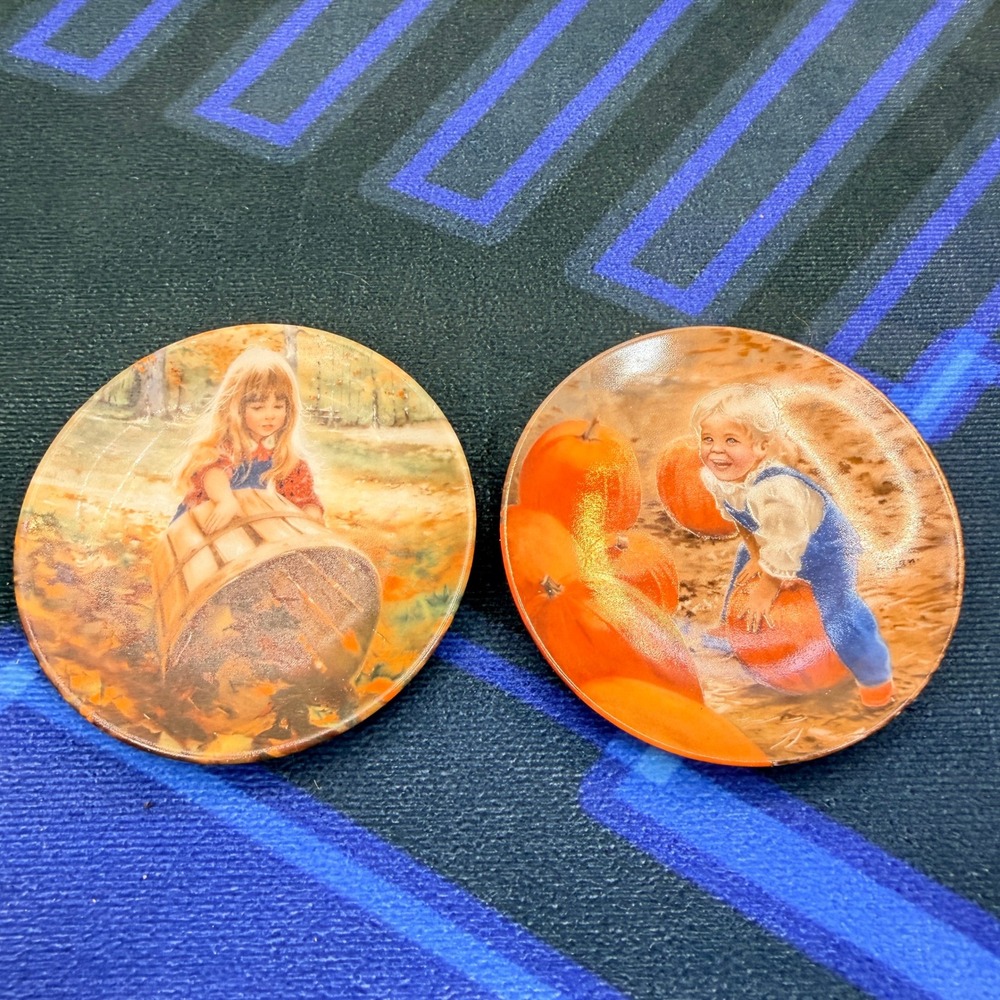 Pemberton & Oakes Miniature Plates Kids Autumn Leaves My Pumpkin Orange Set of 2